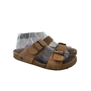 Haflinger Andrea Open Toe Sandal Size 39 Double Buckle Strap Tan Leather Comfort